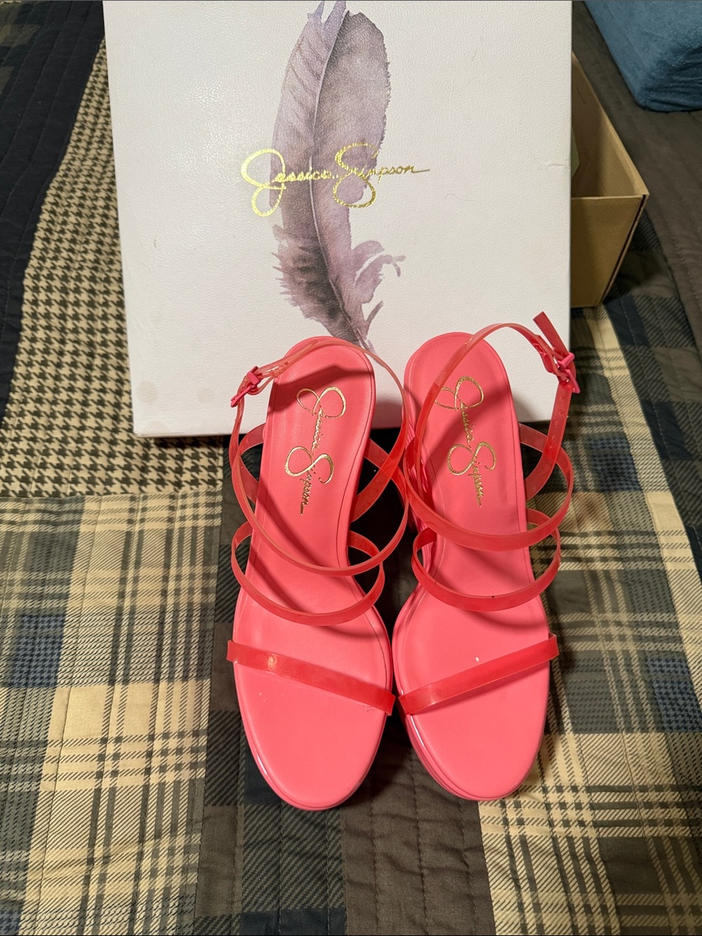 Jessica Simpson Coral Pink Multi-Strap Heeled Sandals
